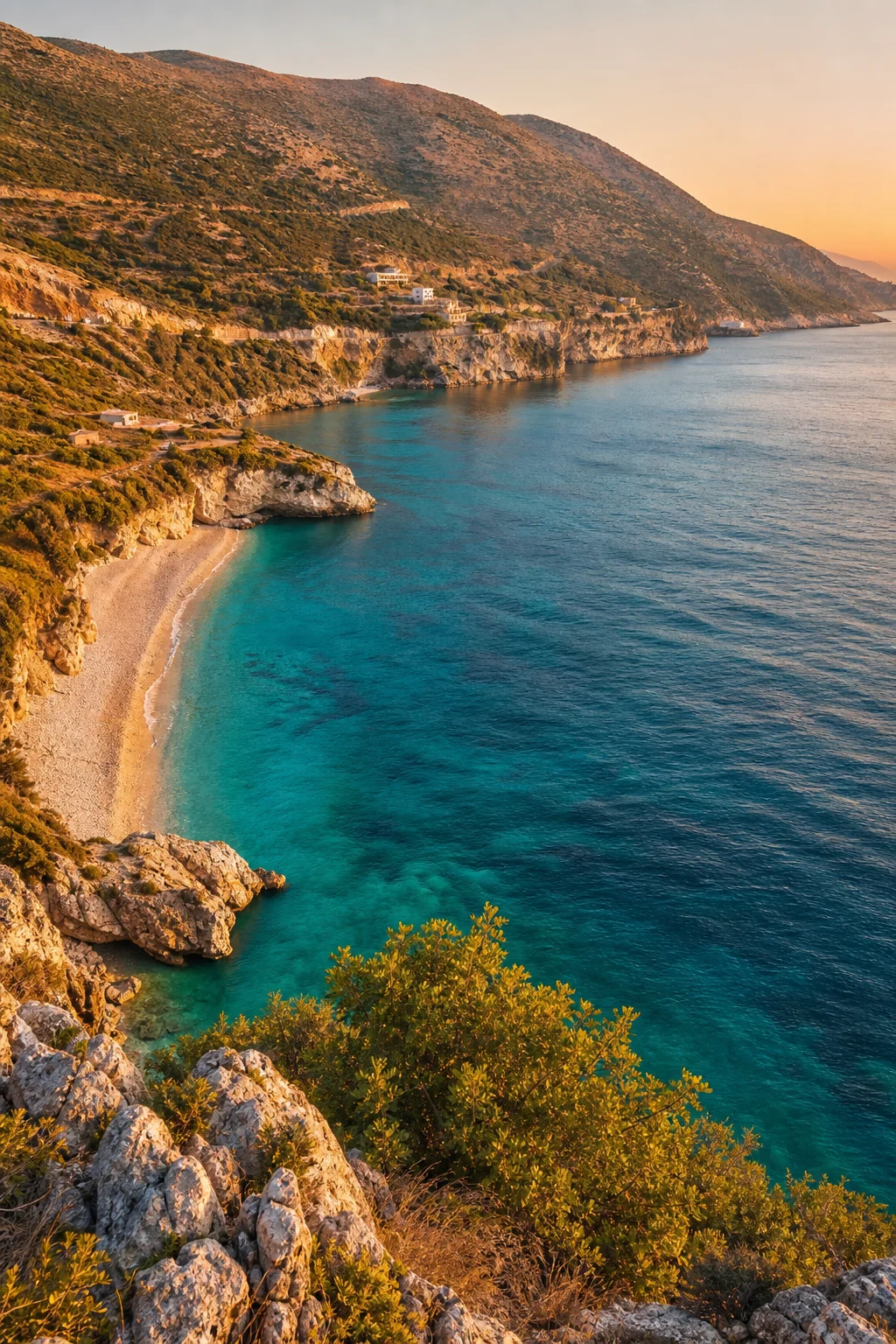 Albanian Riviera coastline with turquoise water
