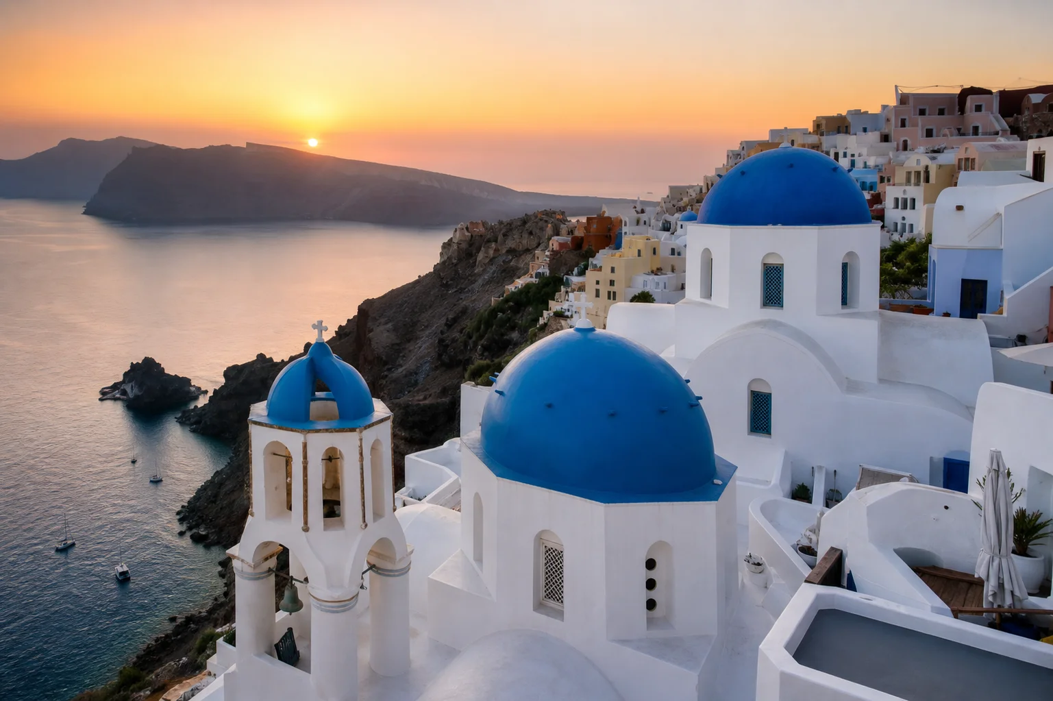 Santorini blue domes overlooking the Aegean