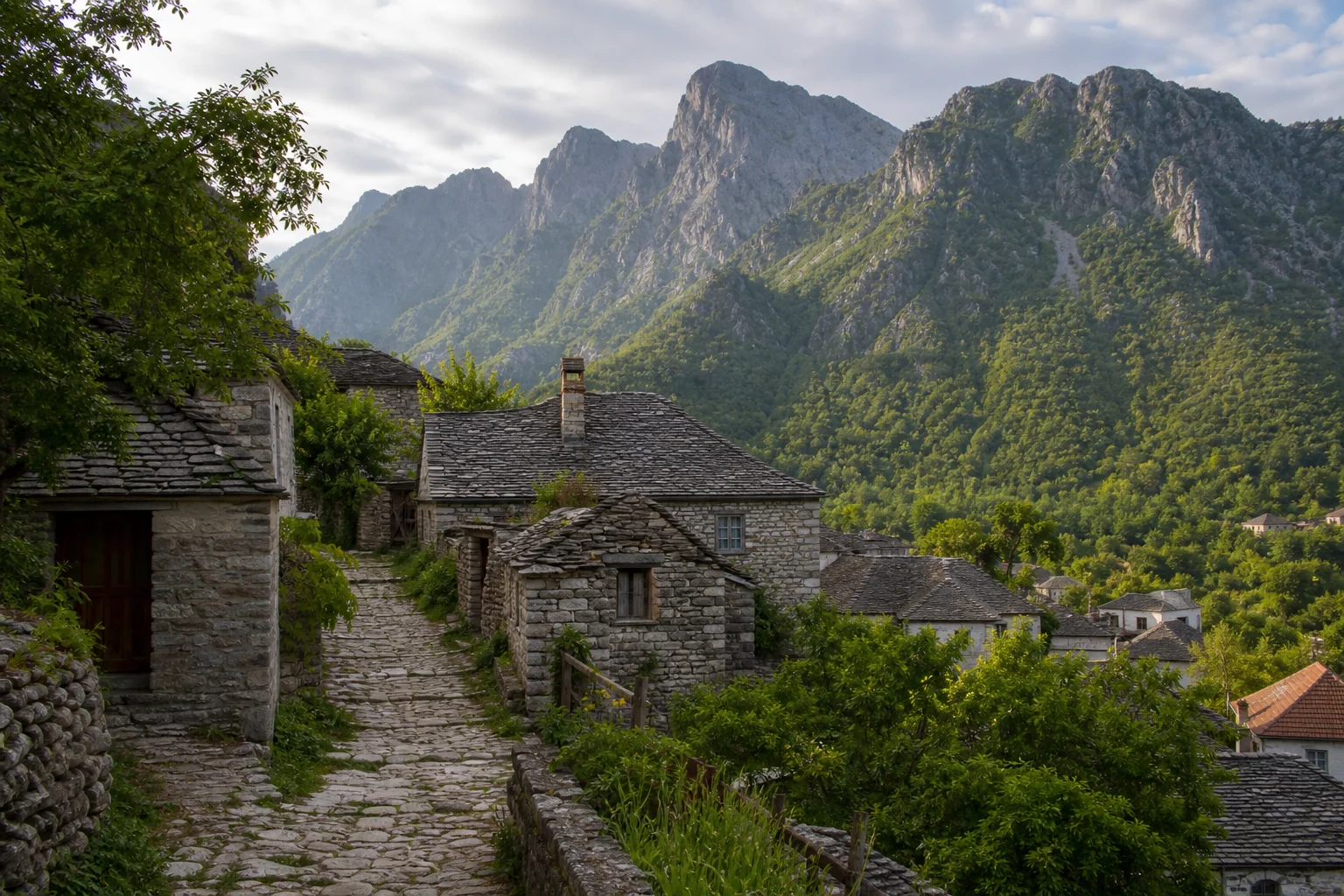 Traditional stone village in the mountains